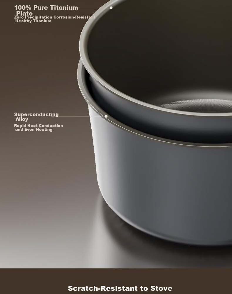 Alluflon Aluflon Pure Titanium Soup Pot Healthy 0-Fluoride Non-Coated Stew Pot Steaming Cooking Induction Gas Stove Compatible 22cm 11