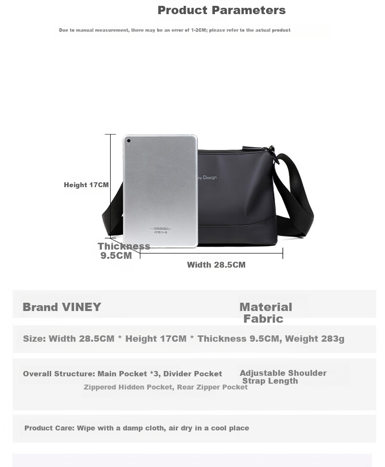 Viney Men's Crossbody Bag High-End Shoulder Bag Chest Bag Lightweight Luxury Travel Large Capacity Backpack Portable Phone Bag Commuter Waist Bag 3