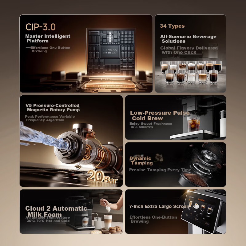 Dr.coffee H3 Black Home Fully Automatic Italian Espresso Coffee Machine Small Integrated Grinder One-Touch True Cold Brew Fresh Coffee Hot and Cold Drinks
