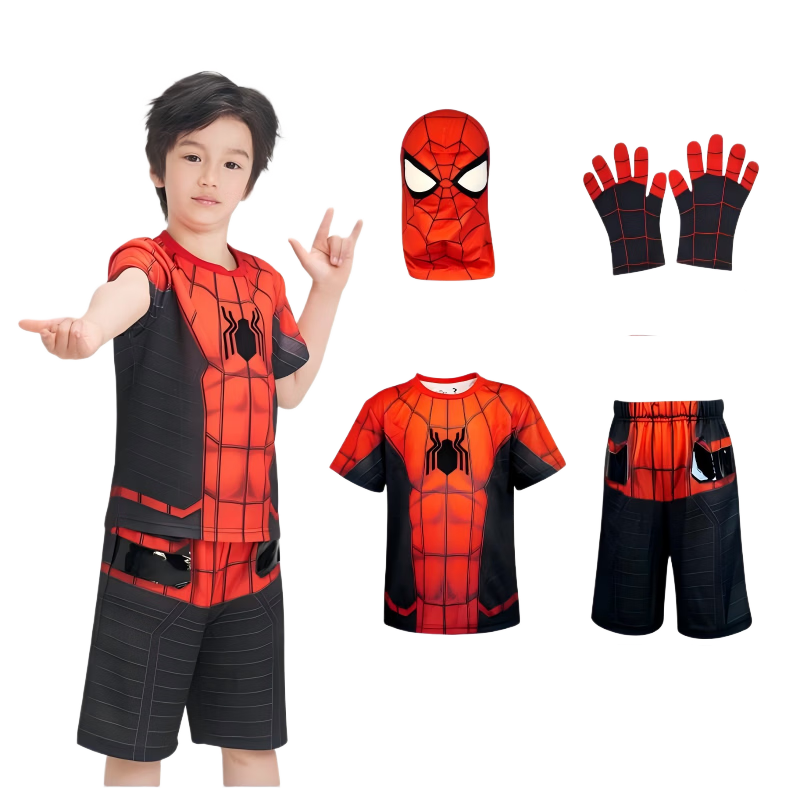 Disney 2026 New Children's Day Gift Spiderman Boys' Short Sleeve T-Shirt and Shorts Summer Breathable Cool 150 CM