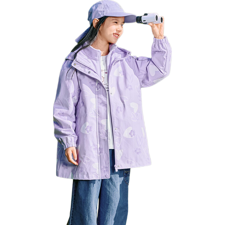 BALABALA Children's Outerwear, Girls' Jacket for Spring 2025, Top for Older Children, Three-In Two-Piece Set, Trendy, 208125105003