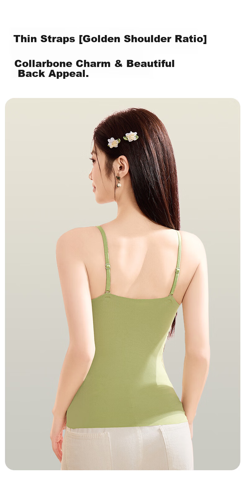 Women's Free Style Camisole Vest with Chest Pad, Solid Color Seamless Innerwear, Spring Summer Base Layer, Anti-Expansion Outerwear 11