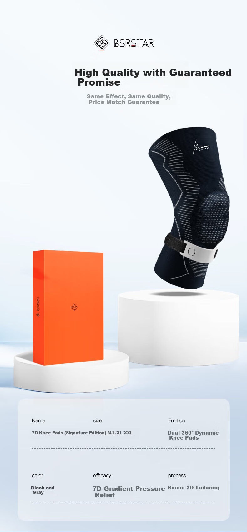Baisrui 7D Professional Knee Brace Men’s Sports Knee Support Meniscus Basketball Running Injury Joint Ligament Knee Protector 14