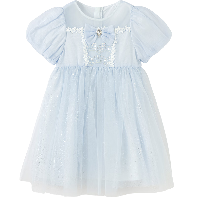 Balabala Girls' Dress Children's Dress Big Kids 2026 Summer Baby Mesh Dress Puff Sleeve Party Princess Dress
