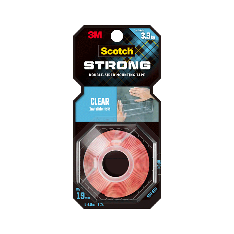 3M Double-Sided Tape, Strong Transparent, No-Drill Adhesive, Hook Fixation, Extra Strong Adhesion, Hooks, Weight Capacity 3.3kg