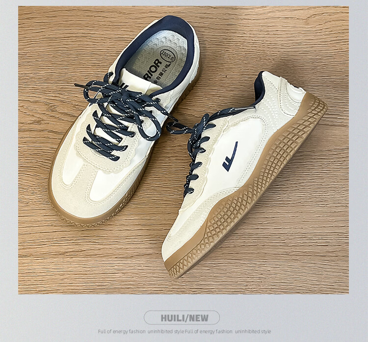Warrior Training Shoes Versatile College Style Women's Fashion White Sneakers 818 Beige/Grey/Dark Blue Size 35 20