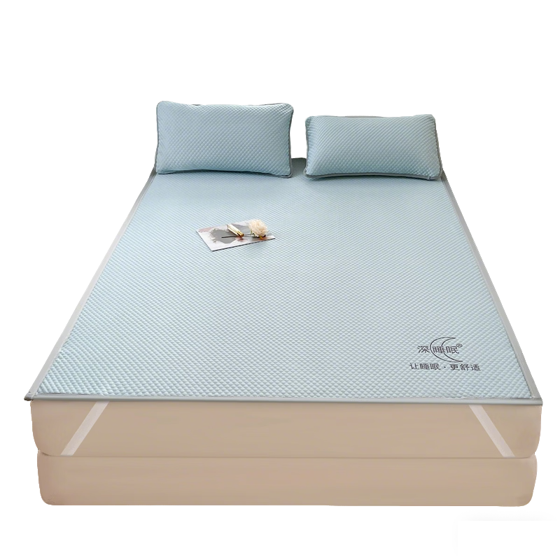 Hongdou Class A Ice Silk Three-Piece Cooling Mat Set Summer Soft Ice Silk Dormitory Cooling Mat 1.8*2m Blue