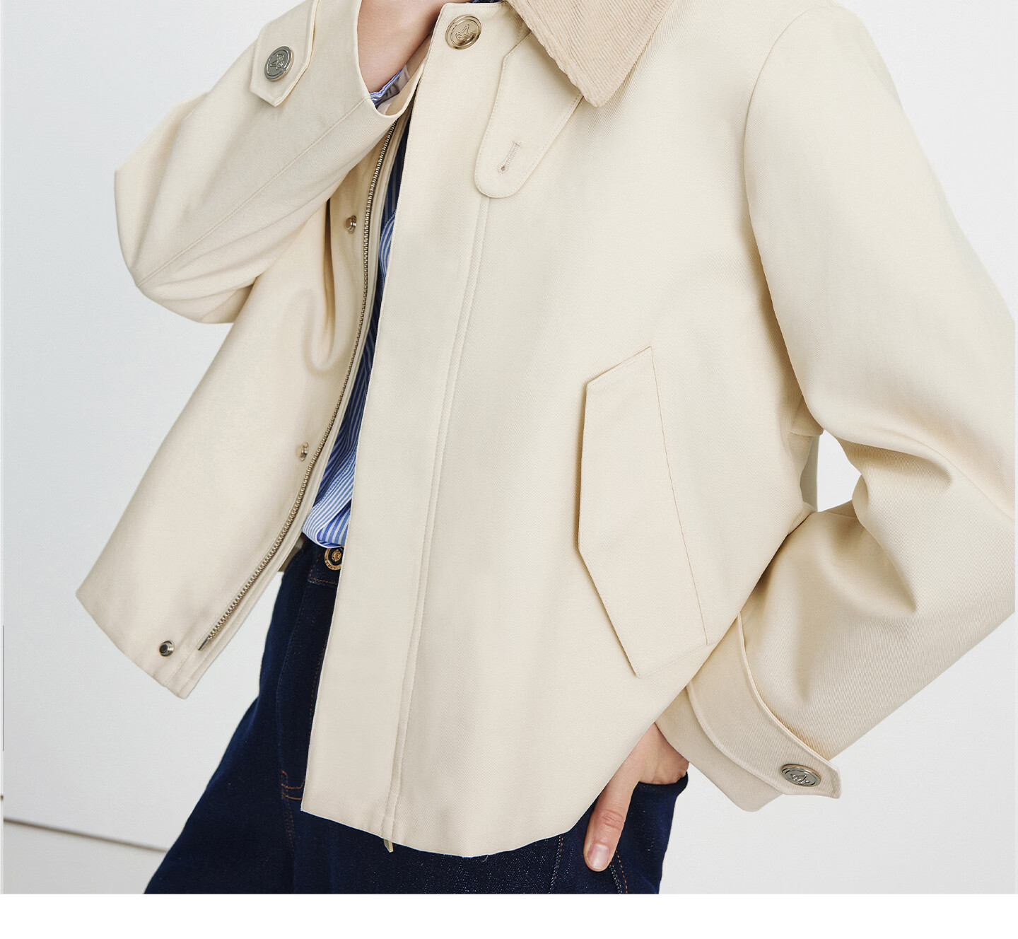NaviKeel Italy Small Sailboat Women's Short Workwear Trench Coat Full Cotton Barn Style Jacket 2331505501 Blue L 37