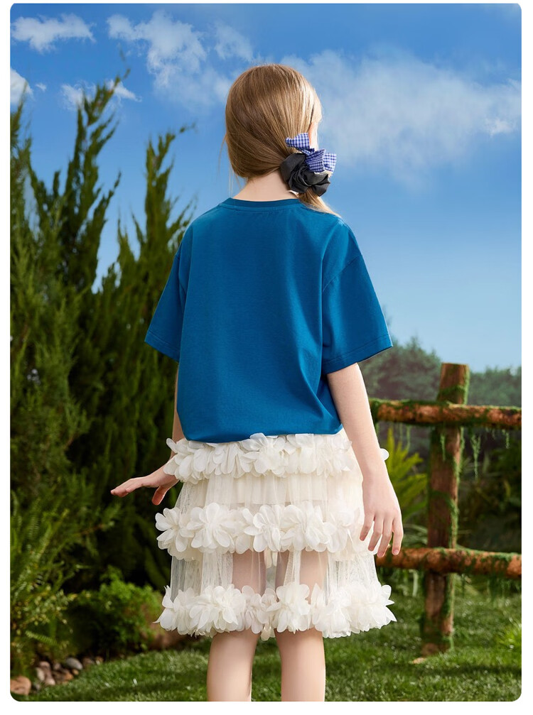 ASK JUNIOR Kids Short Sleeve T-Shirt 2026 Summer Boys and Girls Round Neck Breathable Top Blue 140 17
