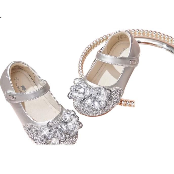 DAVE & BELLA Children's Crystal Leather Shoes, Sparkling Autumn Princess Shoes for Baby Girls, Mary Jane Sandals