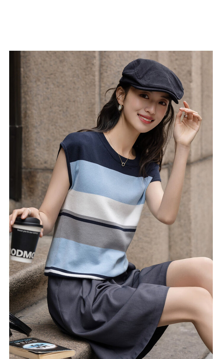 Demana [Breathable Tencel] Summer Lightweight Office Round Neck Raglan Colorblock Slimming Striped Knit Sweater for Women Premium Feel 11