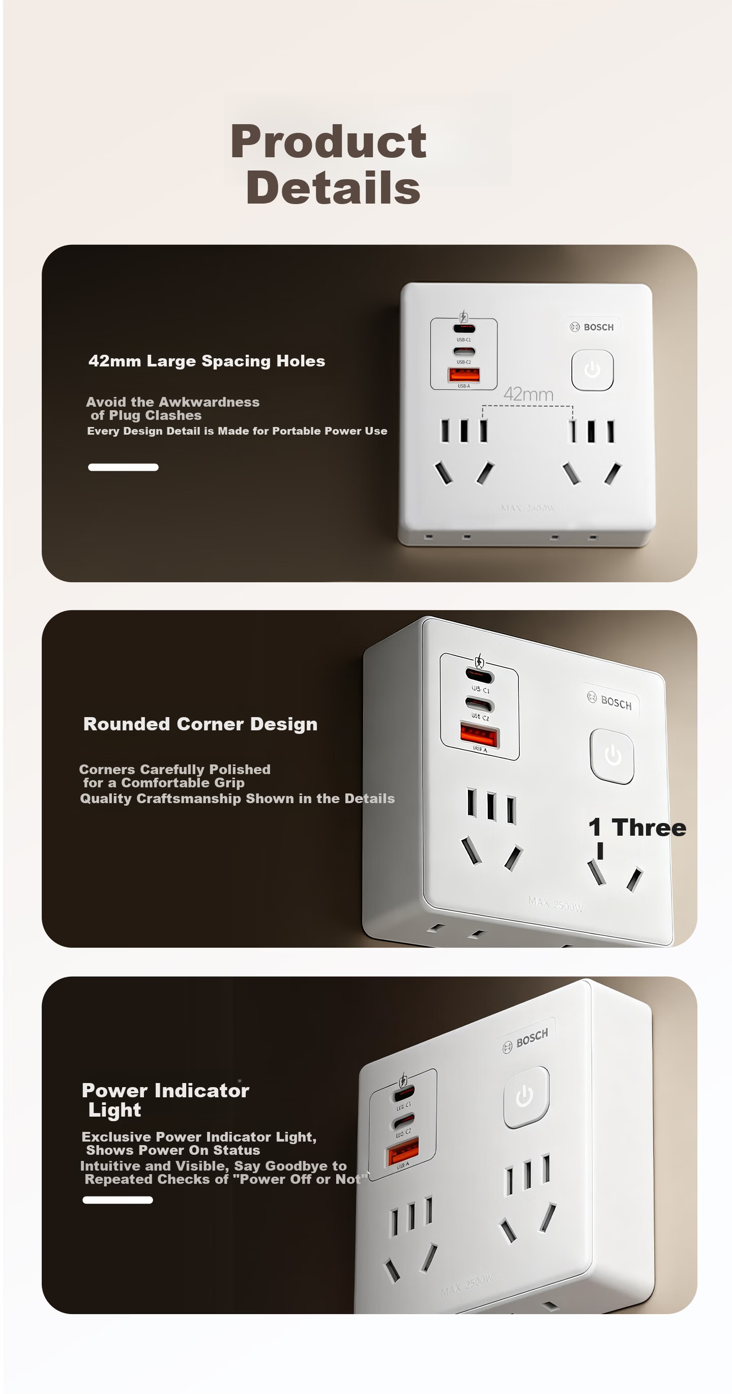 BOSCH 20W Fast Charging 86-Type Socket Converter/Adapter USB+Type-C Socket Extension Multi-Port Power Strip Wireless Multifunctional Socket PS86-0201 14