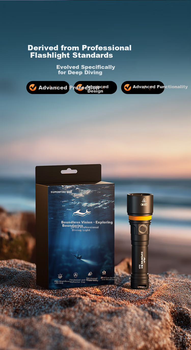 SupFire Underwater Diving Flashlight Professional High Brightness Waterproof Long Battery Life Outdoor Night Diving Sea Fishing Light 3