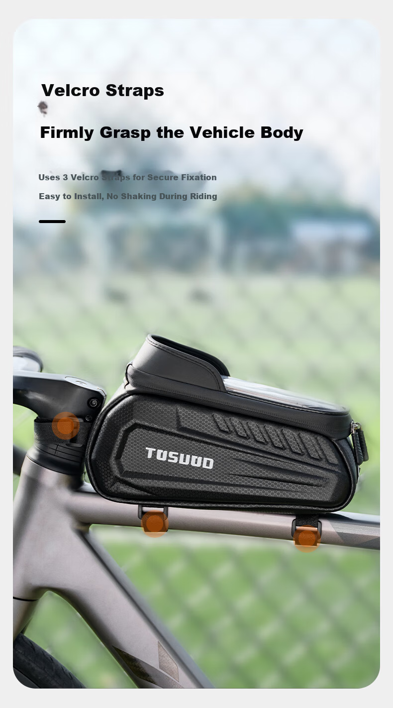 TOSUOD Bicycle Hard Shell Front Tube Bag Mountain Bike Phone Tool Storage Bag Riding Gear Black 6