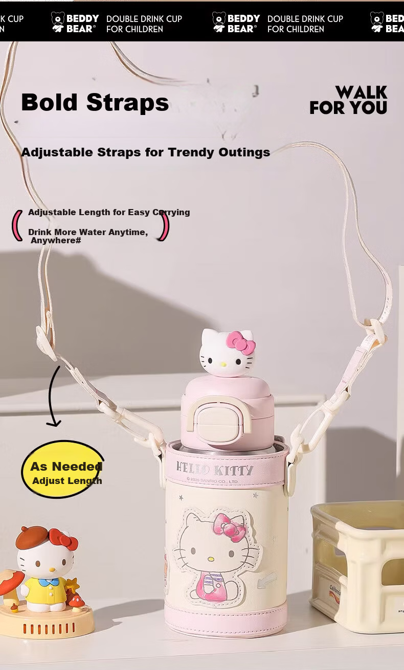 BEDDYBEAR Bloom Double Drinking Children's Insulated Bottle with Sleeve and Straw Large Capacity Student Cup 520ML Feisheng Yake 7