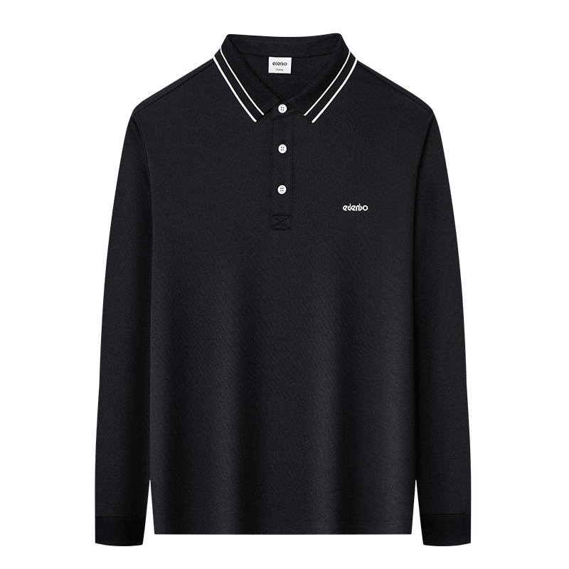 Edenbo Men's Long Sleeve Polo Shirt Cotton Mulberry Silk Black 175/92A (XL)