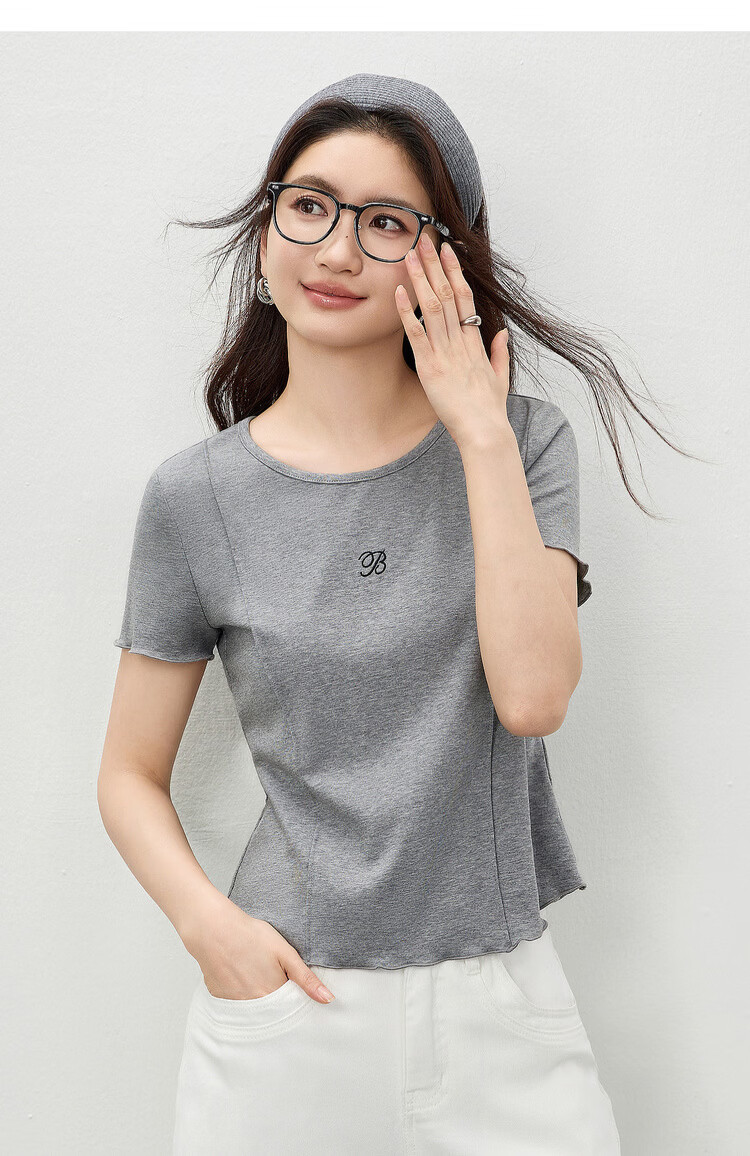 Shangdu Bilai Laisai Erl Cotton Cool Feeling Women's Summer Casual Round Neck Letter Embroidered T-Shirt Elegant Wave Edge Slim Fit Inner Wear 17