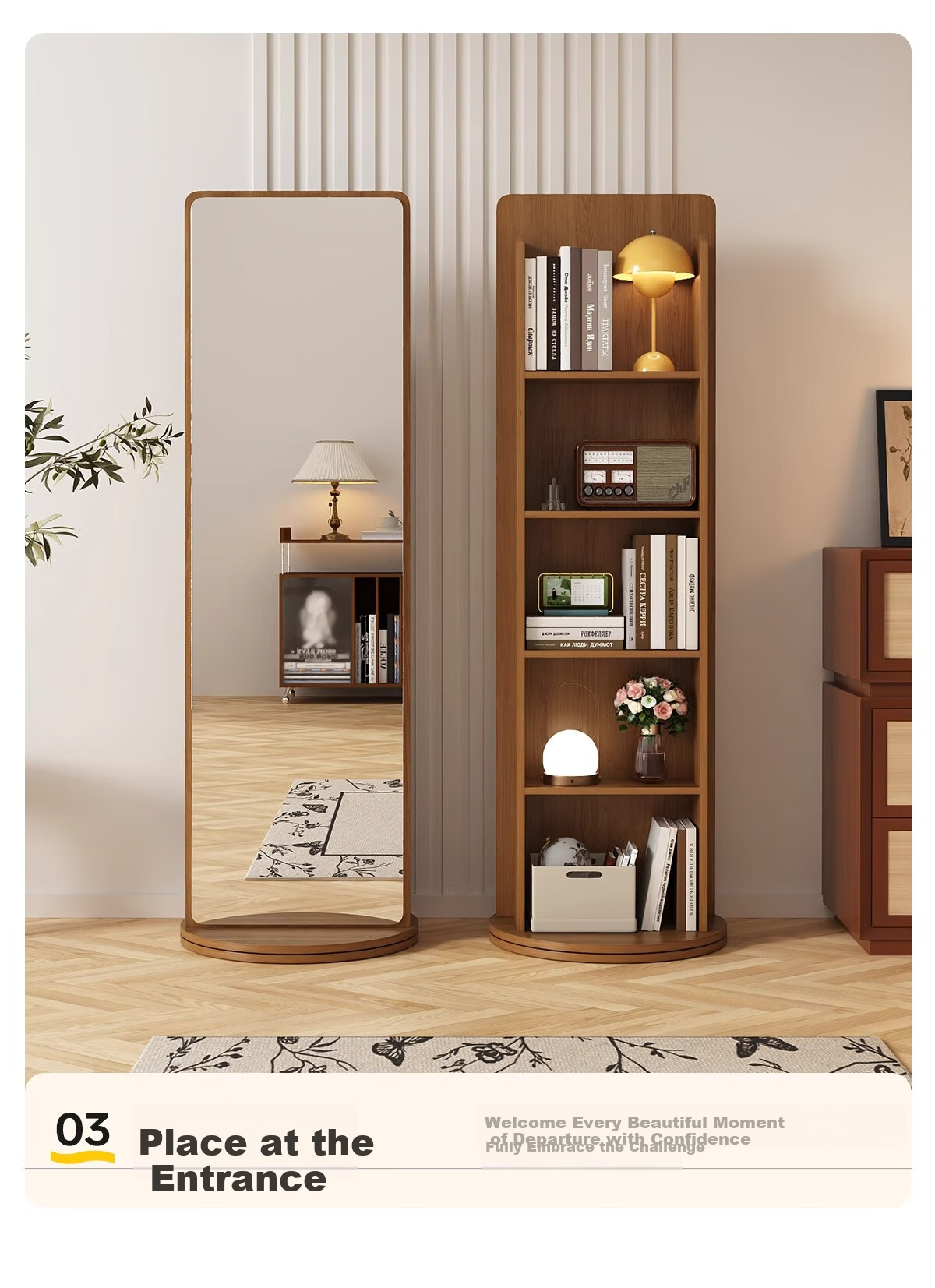 Millennium Mansion Rotating Storage Dressing Mirror Full-Length Floor Mirror with Magazine Rack Rotating Storage Fitting Mirror 165*36 White 12