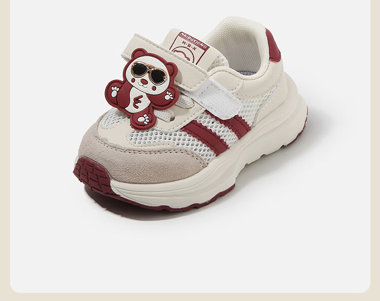 ThomBaker Kids Toddler Walking Shoes Baby Sports Mesh Cartoon Soft Sole Spring Summer Girls Shoes Red Bear Pendant Size 19 3