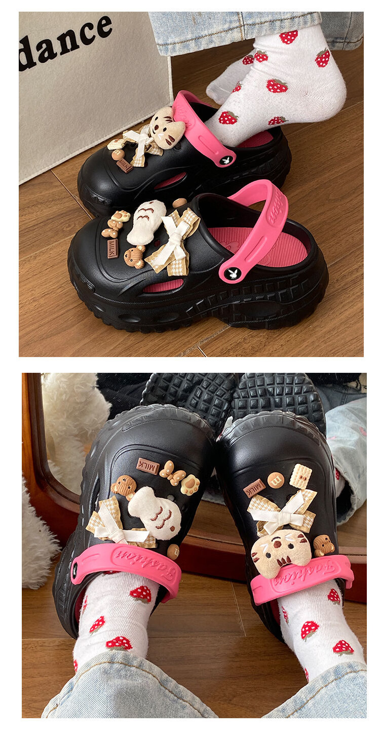 PLAYBOY Women's Summer 2026 Hollow-out Sandals Thick-soled Height-increasing Slippers Versatile Beach Shoes Black Size 36/37 5