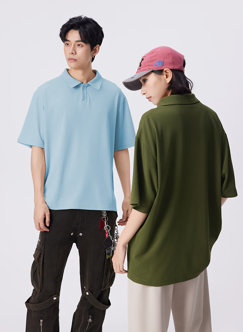 JEANSWEST LIFE Men's Summer Waffle Short Sleeve Polo Shirt Loose Fit Drop Shoulder Slim Fit Father's Day Gift 21