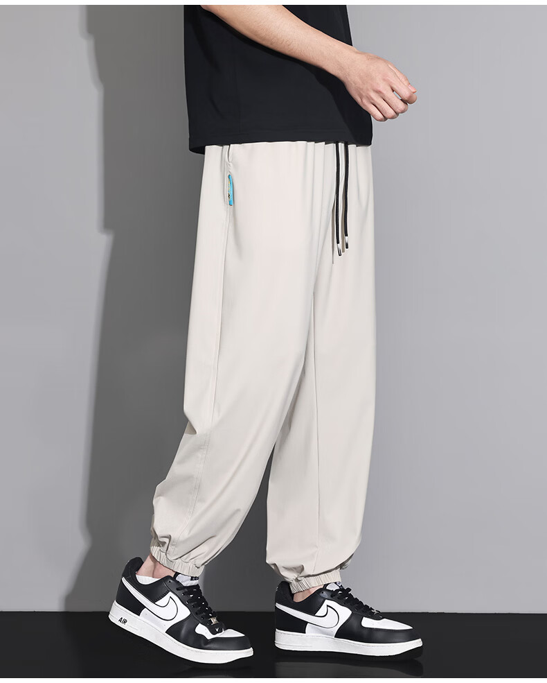 Top Youth Men's Summer Ice Silk Stretch Jogger Sports Pants Plus Size Quick-Dry Loose Casual Pants Black 8XL 8