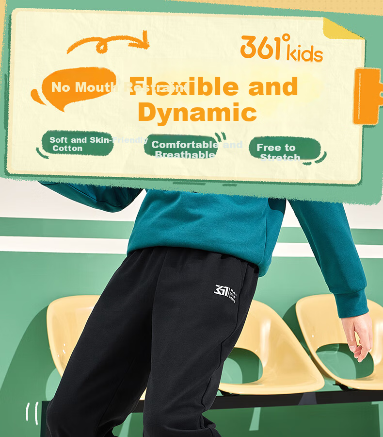 361° Kids Long Pants Spring 2026 Unisex School Knit Sports Stretch Pants Black 170 1