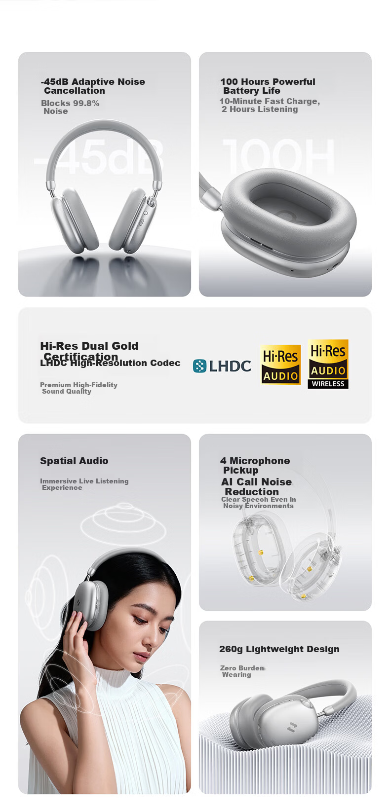 Havit Over-Ear Bluetooth Headphones ANC Active Noise Cancellation Deep Bass Wireless Headset Long Battery Life for Computer Online Classes Gaming Sports Compatible with Apple Huawei Xiaomi H668BT Black 8