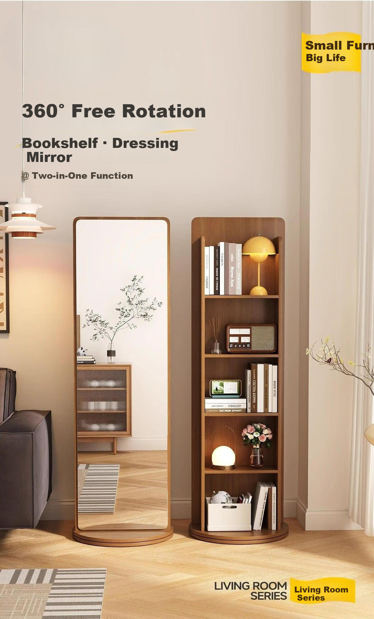 Millennium Mansion Rotating Storage Dressing Mirror Full-Length Floor Mirror with Magazine Rack Rotating Storage Fitting Mirror 165*36 White 1