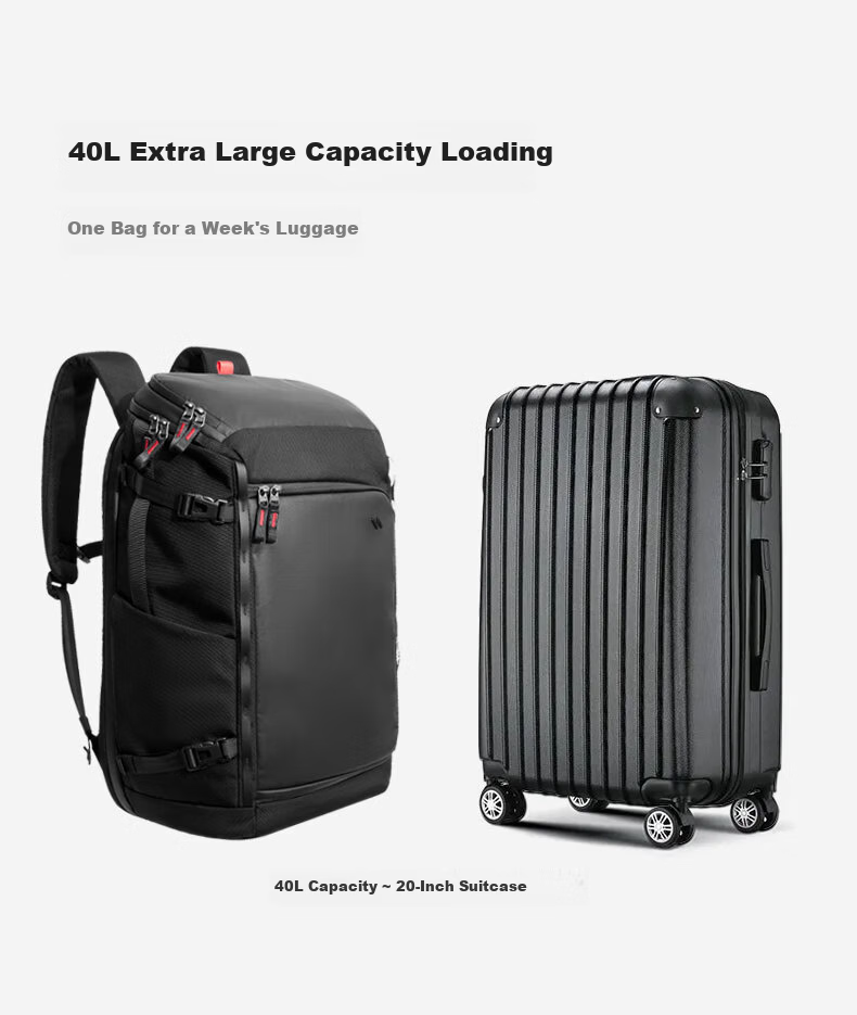 Inateck 40L Large Capacity Travel Backpack Men's Long-Distance Business Trip Dual Shoulder Luggage Bag Black 2