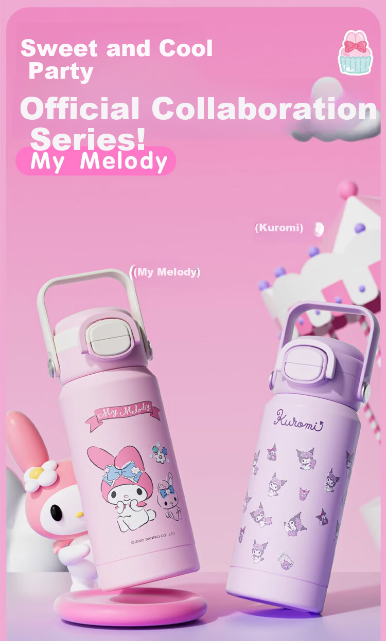 BEDDYBEAR Children's Double Drinking Insulated Bottle Portable Straw Water Cup Student School Carrying Water Bottle 510ml Duoduo Kuromi 2