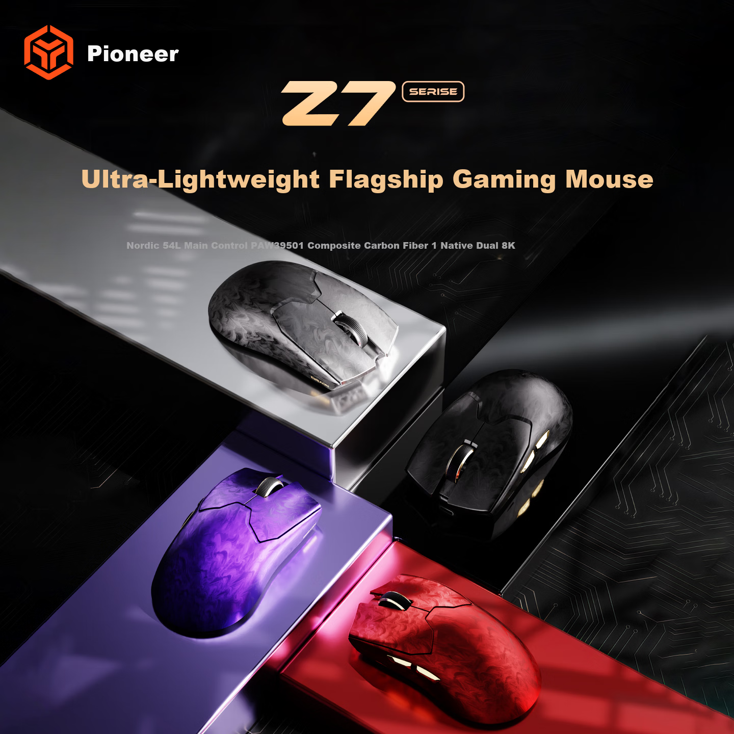 EWEADN Z7 Wireless Gaming Mouse Carbon Fiber Lightweight 3950 Sensor Native Dual 8K Report Rate Universal for Laptop Small Medium Hands Peripheral Qinglian Purple