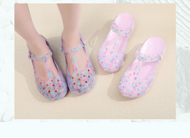 Afnoti Printed Clog Women's Closed-Toe Non-Slip Thick-Soled Beach Shoes Summer Breathable Outdoor Sakura Snow Gold Size 39 6