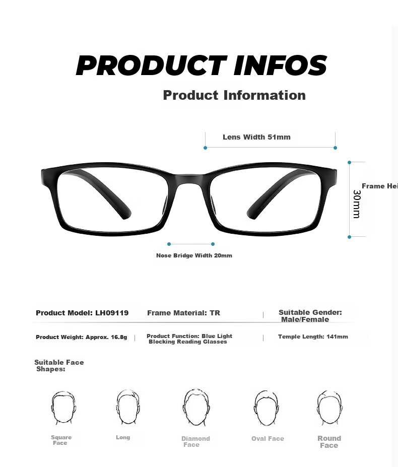 LOHO Anti-Blue Light Reading Glasses for Men, High-Definition Lenses, Fashionable Glasses for Middle-Aged And Elderly Women, Black, -3.50 Diopters 16