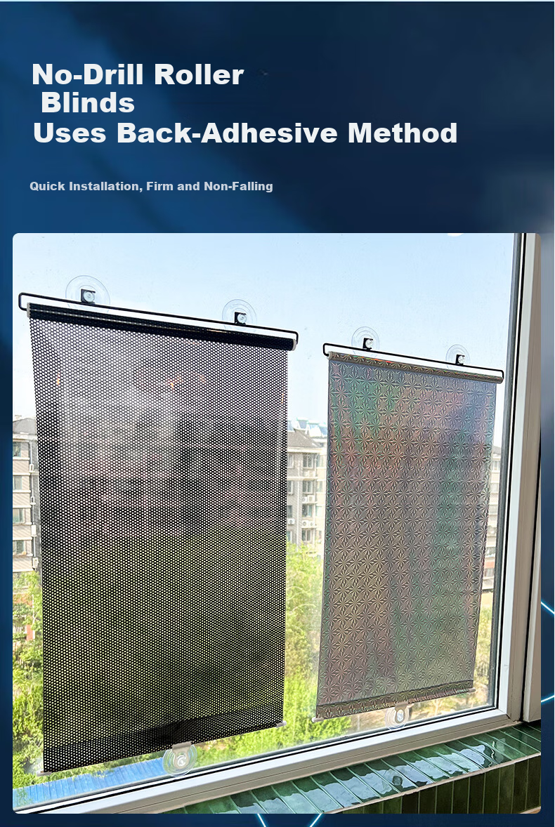 Xinuo Sunscreen Sunshade Curtain Glass Blackout Heat Insulation Roller Blind Office No-Drill Installation Adjustable Suction Cup 4