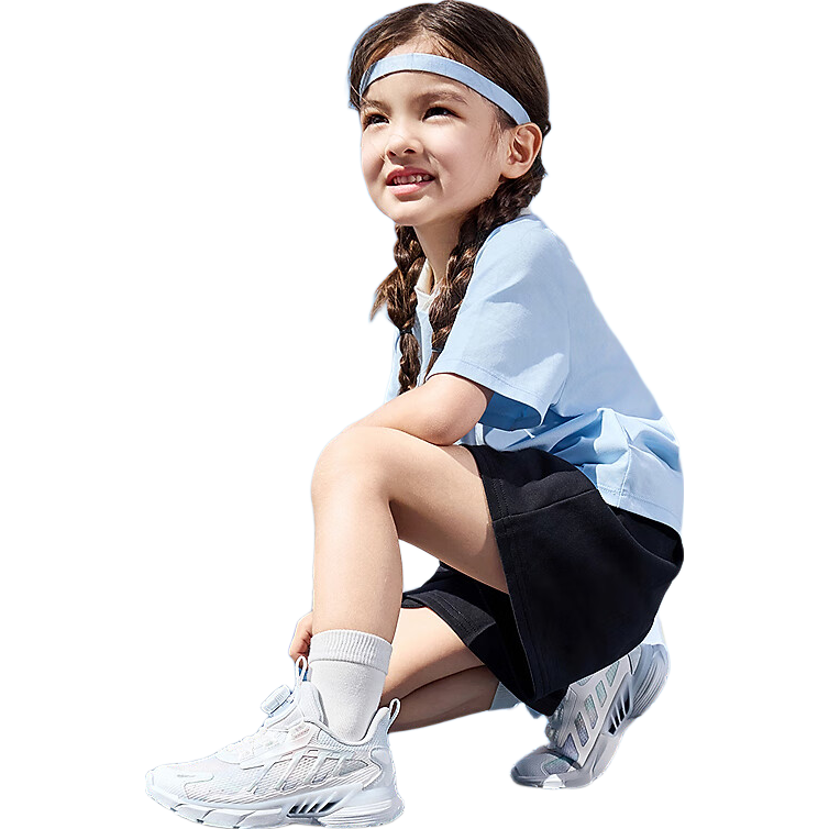 QIAODAN Girls' Sports Shoes Toddler Summer Mesh Running Shoes Children's Dial Buckle Shoes QIAODAN White/Light Blue Size 32