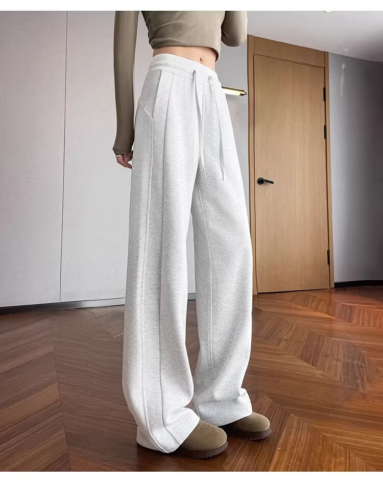 La Chapelle Women's Narrow Fit Sports Pants Spring Thin Wide Leg Casual Pants Summer Straight Leg Sweatpants White Gray 4XL 20