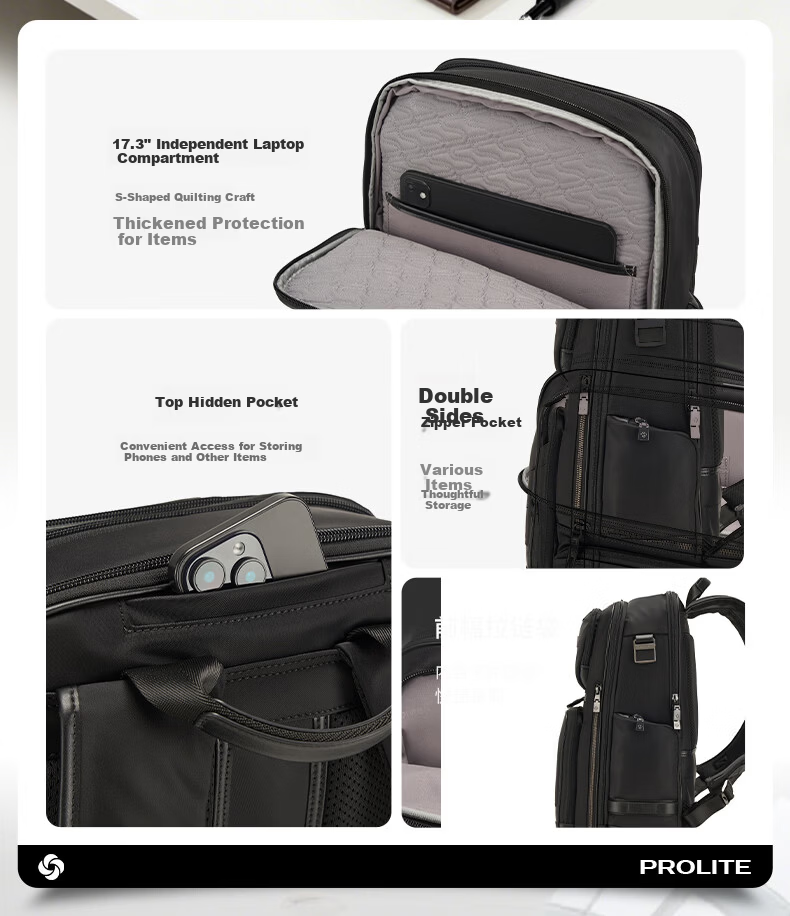 Samsonite Men's 17-inch Laptop Backpack PROLITE Business Large Capacity Casual Bag NS0 Black 4