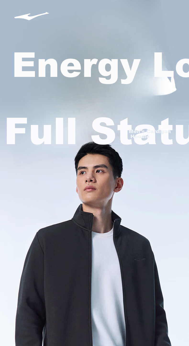 ERKE Men's Spring Zip-up Hoodie Jacket Stand Collar Long Sleeve Knit Windproof Cuffed Casual Sports Jacket Windbreaker 1