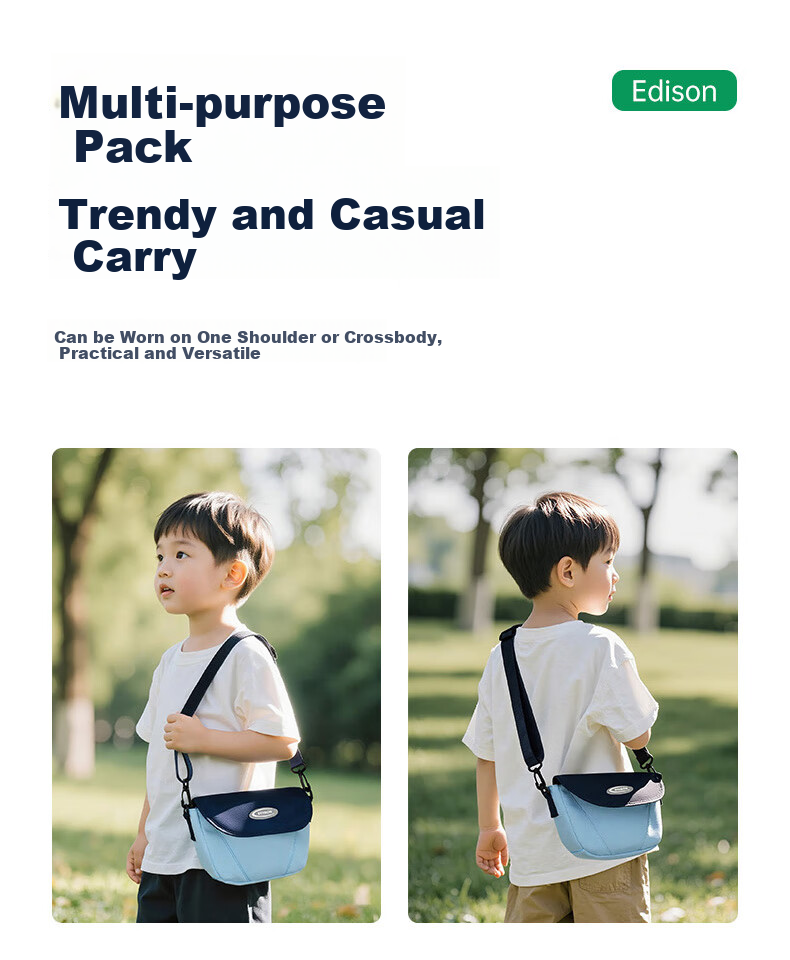 Edison Elementary School Student Single Shoulder Bag Fashion Trendy Outdoor Lightweight Travel Study Children Crossbody Bag W19-1 Blue 5
