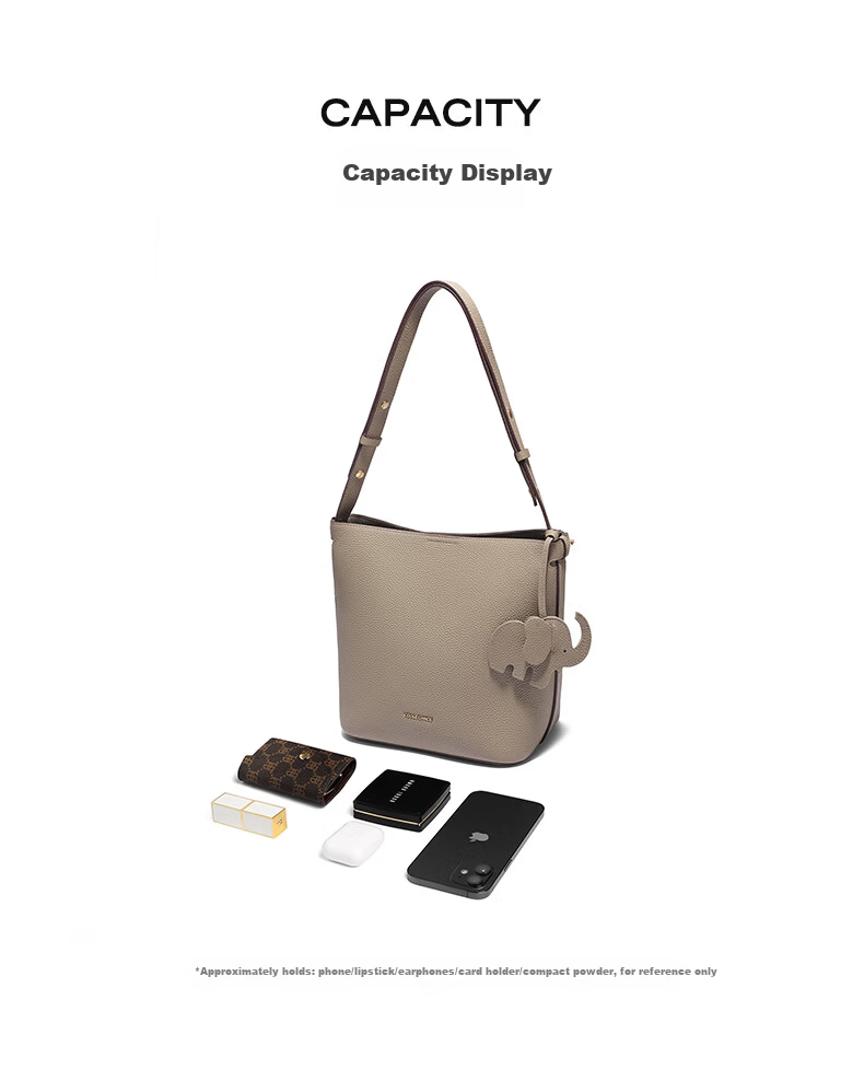 Belle Women's Simple Little Elephant Casual Bucket Bag Versatile Handbag for Mom X7258AX5 Gray 12