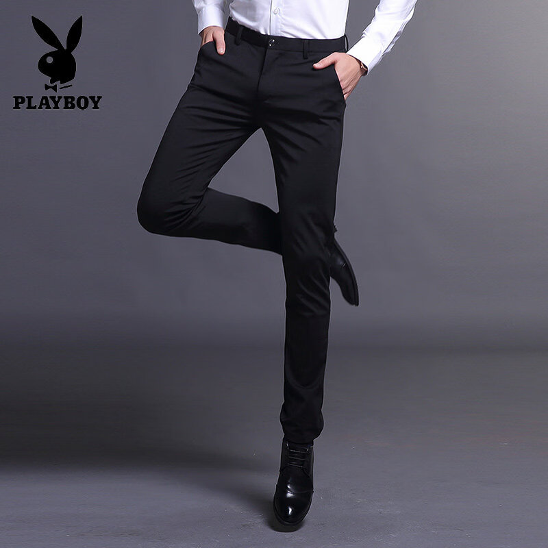 PLAYBOY Premium Men's Casual Pants Spring Summer Stretch Breathable Slim Fit Lightweight Korean Style Business Trousers