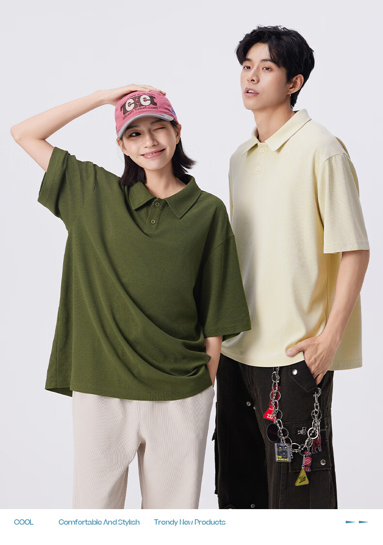 JEANSWEST LIFE Men's Summer Waffle Short Sleeve Polo Shirt Loose Fit Drop Shoulder Slim Fit Father's Day Gift 20