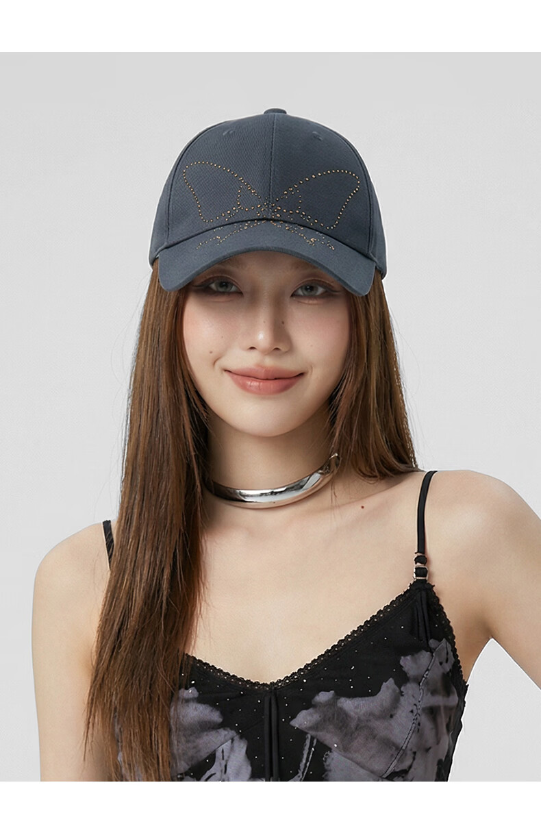CACUSS Women's Baseball Cap Butterfly Rhinestone Cotton Soft Top Face Slimming Adjustable Strap Dark Gray 6