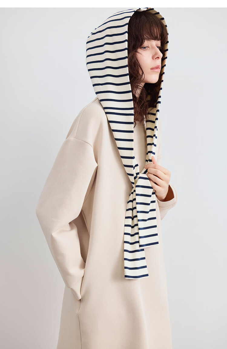 Demana Detachable Cape Hood Autumn Urban Casual Air Layer Crewneck Sweatshirt Dress Loose Slimming Women's Dress 17