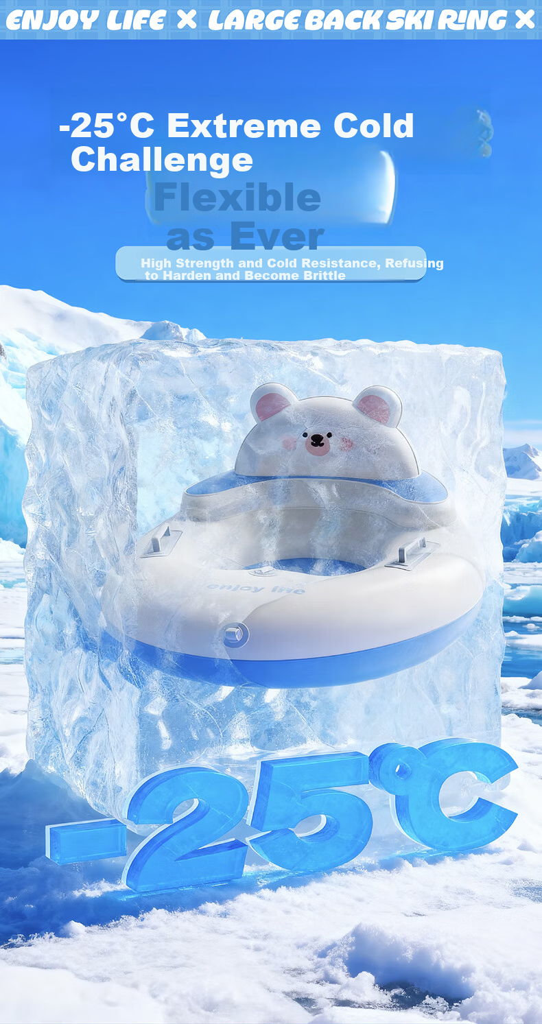 Adandyish Inflatable Snow Tube for Adults and Kids, Pressurized Snow Sled, Snowboard, Grass Sled Seat with Pull Rope, Cloud Milk Bear Design 8