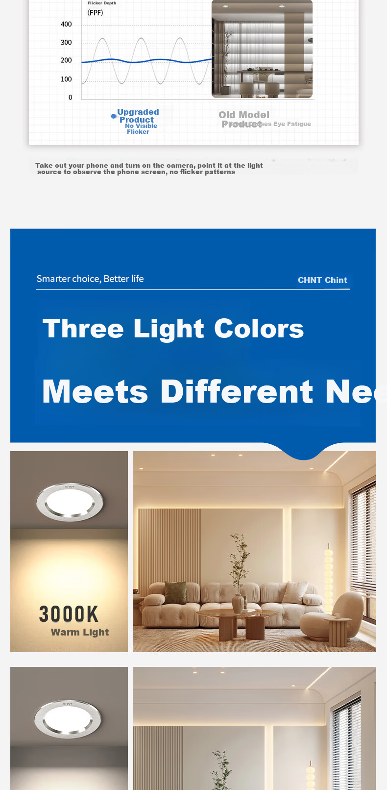 CHINT LED Aluminum Alloy Downlight Silver Edge Ceiling Recessed Ultra-thin High Brightness Commercial Corridor Light White 6W-6500K Cool White 8