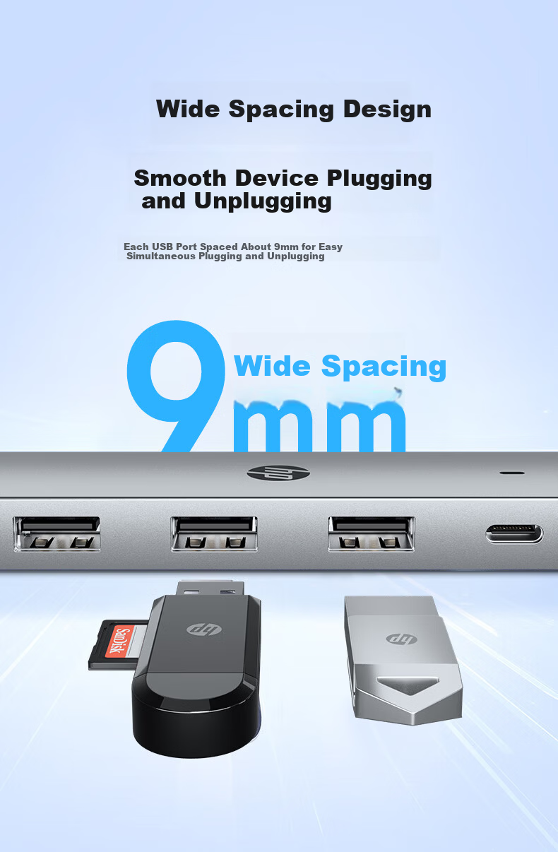 HP CT110X USB 5-Port Multi-Interface Hub Dock High-Speed Splitter Extension Cable Silver 9