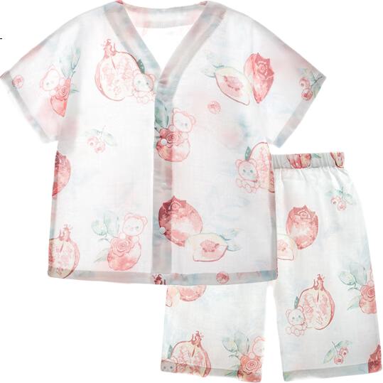 Beitaisi Children's Pajamas for Girls And Boys, Summer Thin Breathable Home Wear Set, Baby Parent-Child Short-Sleeve Sleepwear