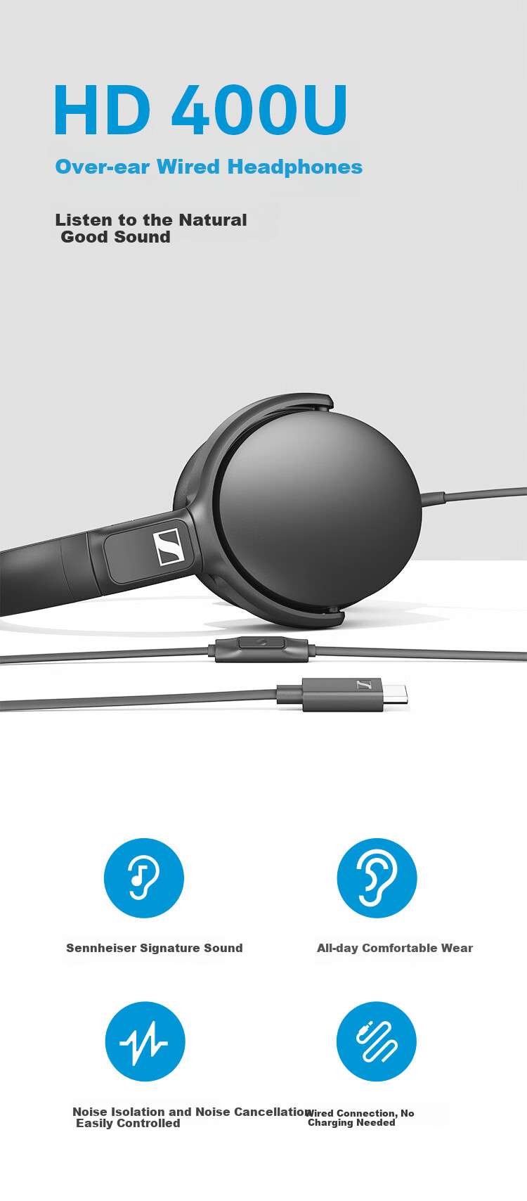 Sennheiser HD 400S Wired Over-Ear Music Gaming Headphones Black 618 Gift 1